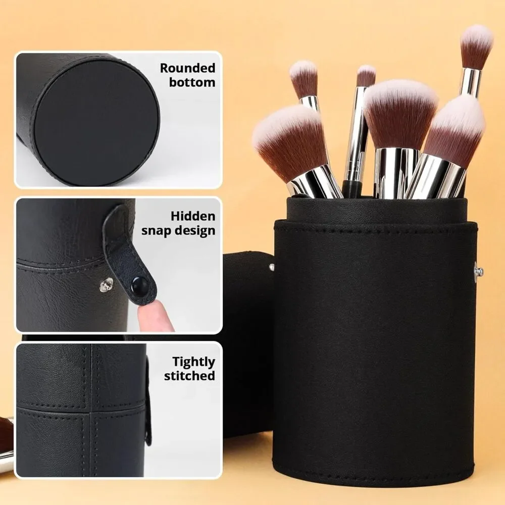 10+2pcs Black-Silver Makeup Brushes Sets With Makeup Sponges With Black Case